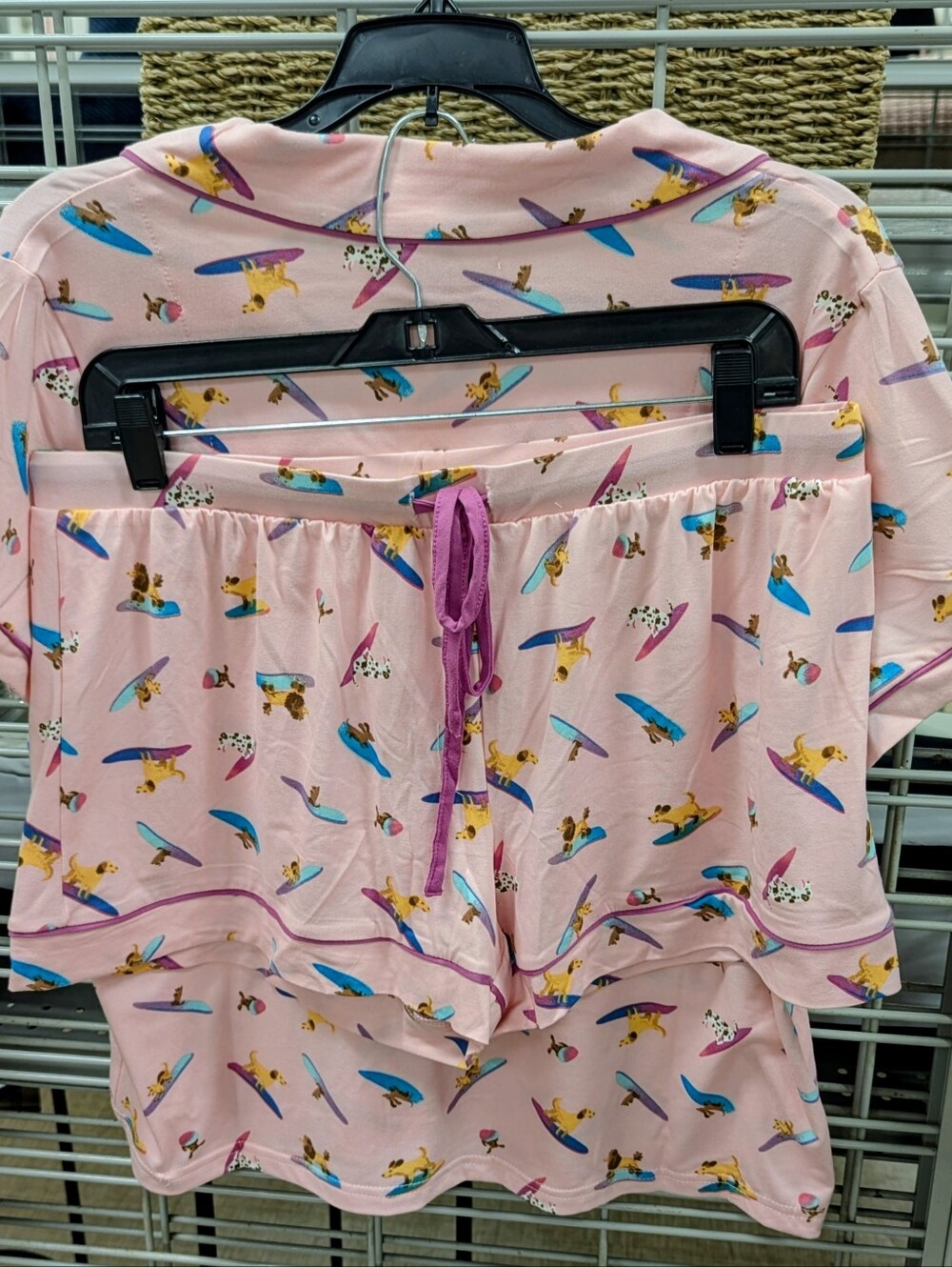 New 2pc Madden Girl Pink Dog Surfing Short Sleeve Pajama Set Large